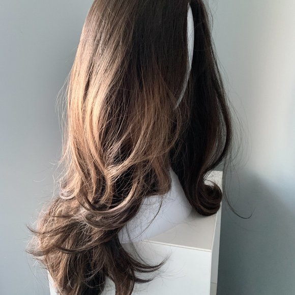 Highlighted Brown Synthetic Wig with Curls - Picture 3 of 5